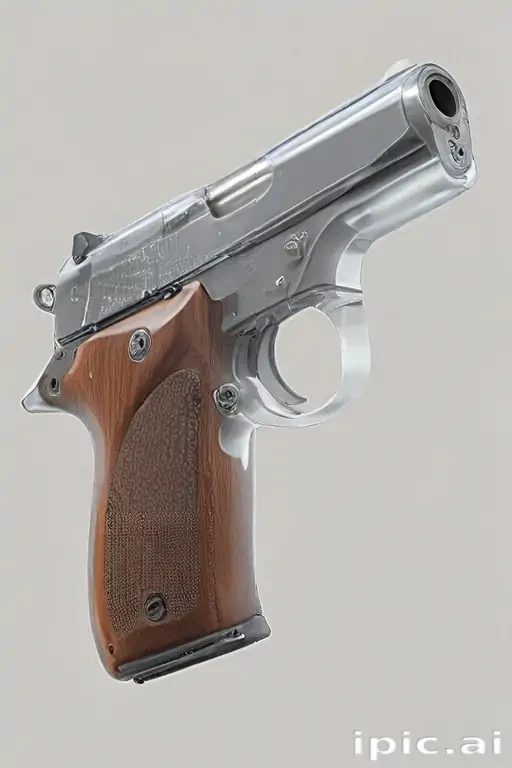 A Detailed Close-Up of an Elegant Handgun with Wooden Grip Design.