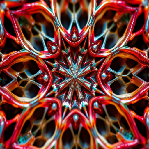 Create a high-resolution close-up of a detailed abstract geometric pattern, shot with a Canon EOS R5 at f/8, ISO 100, 1/125 sec, using a macro lens to emphasize intricate designs and vibrant colors.