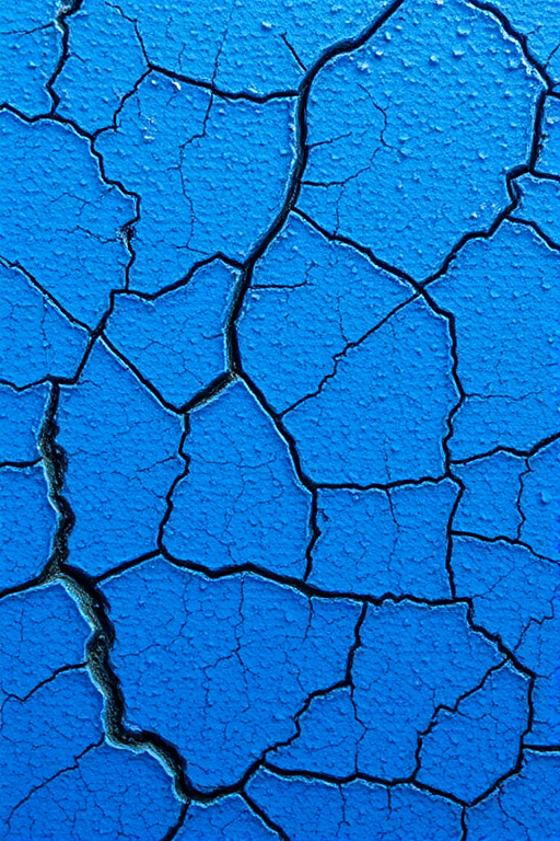 Create a high-resolution close-up of a textured blue surface with intricate cracks and variations in shade, using a DSLR camera set to ISO 100, aperture f/8, shutter speed 1/125s, with a macro lens for enhanced detail, in natural light for accurate color representation.
