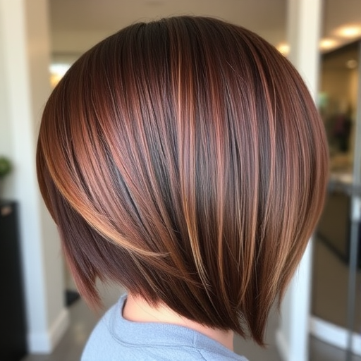 Luxurious chestnut brown hair in a sleek inverted bob, crafted by Coco Mahogany, exhibiting a mirror-like shine and subtle cinnamon-toned balayage for added dimension