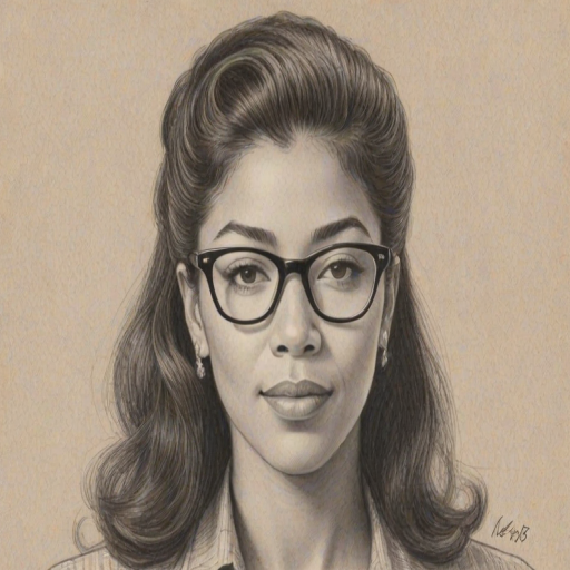 Resplendent Irene Cara, pencil sketch, portrait of Resplendent woman 1953s in glasses, hair style beatnik, outline, clear lines, fine lines, 8k