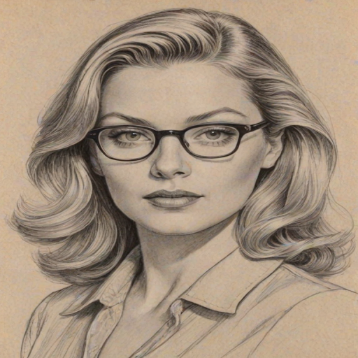 Wonderful Sheryl Lee, pencil sketch, portrait of Sublime woman 1943s in glasses, hair style beatnik, outline, clear lines, fine lines, 8k