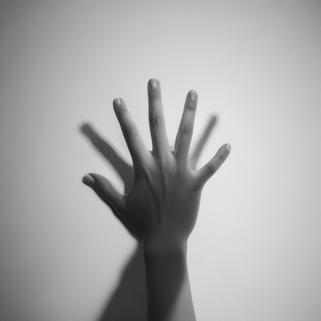 Hand with shadows in black and white wall