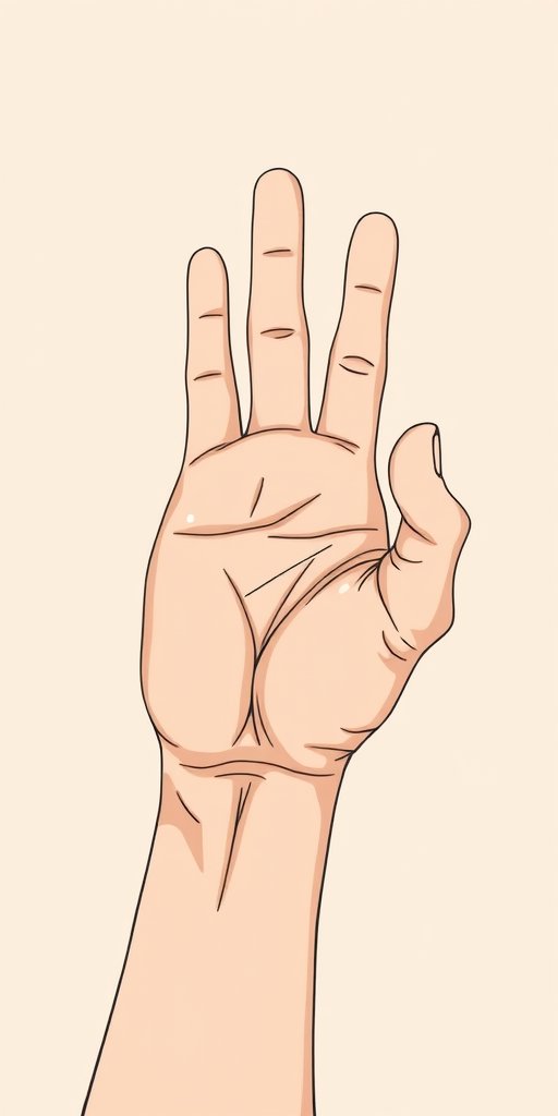 Create a detailed illustration of a hand forming an eye gesture on a soft beige background, using a digital art style with high-resolution settings, 4K quality, and a focal length of 50mm to capture intricate details, simulating a shallow depth of field for enhanced emphasis on the hand.