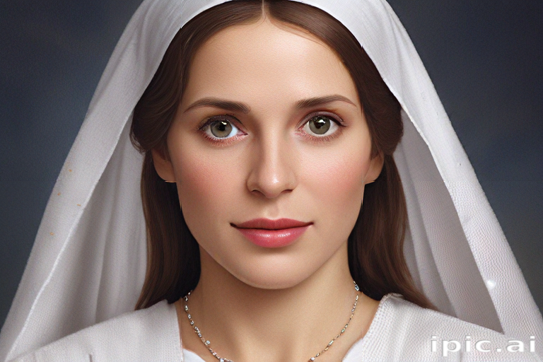 Portrait of a Young Woman with a White Veil and Serene Expression.
