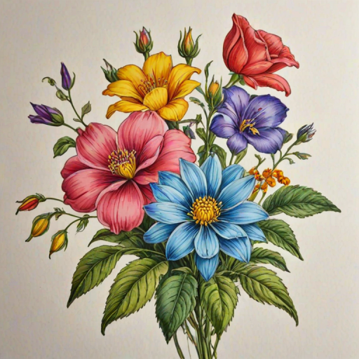 colored drawings of flowers
