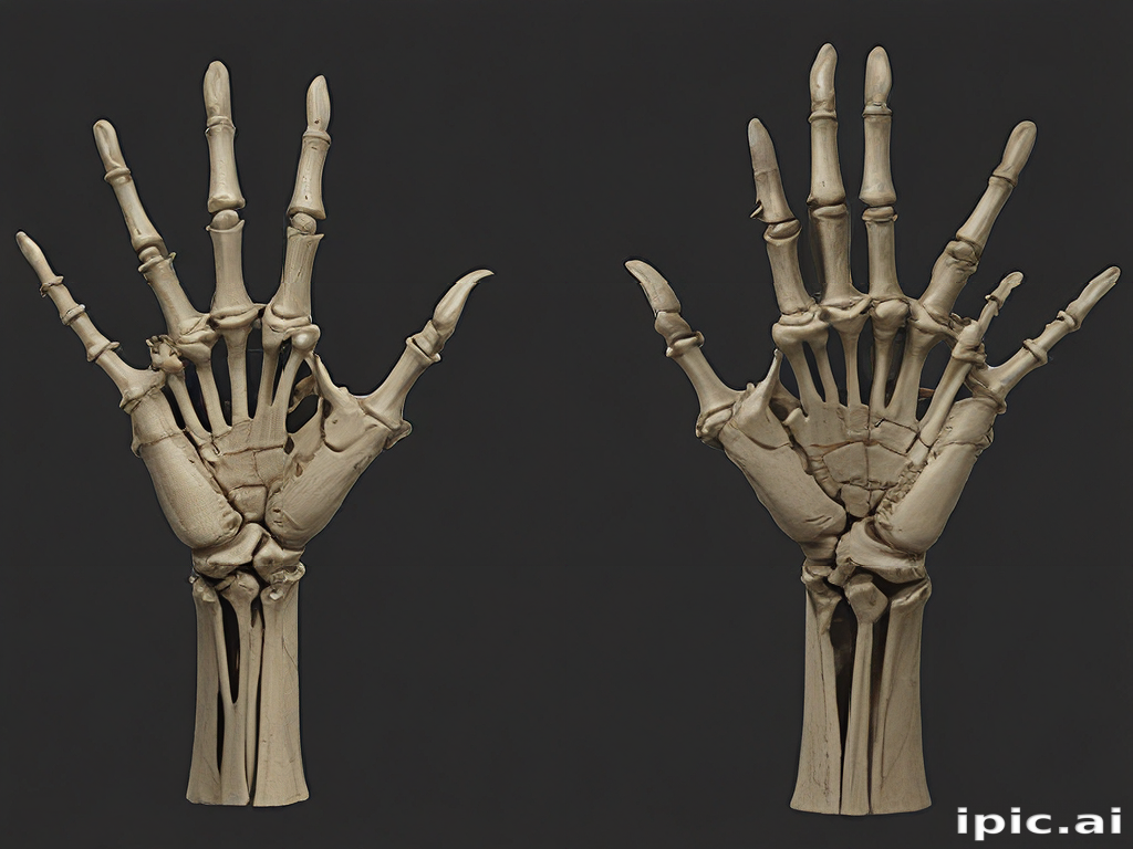 Detailed Anatomical Illustration of Human Skeletal Hands from Multiple ...