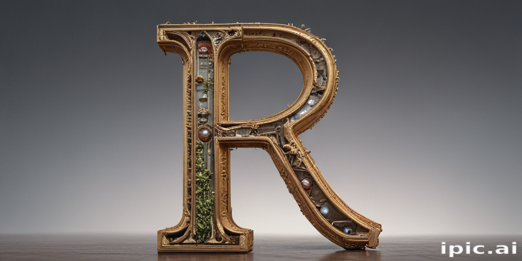 Intricately Designed Letter R Adorned with Jewels and Nature Elements