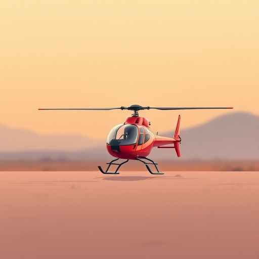 Create a high-resolution cartoon-style illustration of a helicopter in a minimalist landscape, using a Canon EOS R5 camera with a 50mm f/1.2 lens, aperture set to f/8, ISO 100, and a shallow depth of field to focus on the helicopter while blurring the background.