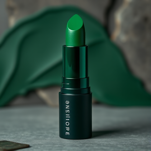 Deep emerald green cream lipstick "Enchanted Forest" with a semi-matte finish and rich jewel-tone pigments, ideal for dramatic and high-fashion makeup looks, comfortable wear