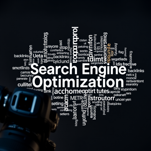 Generate a visually engaging word cloud about Search Engine Optimization, incorporating relevant terms like meta tags, backlinks, and link building, with a DSLR camera at f/2.8, ISO 100, 50mm lens, top-down view, and soft natural lighting.
