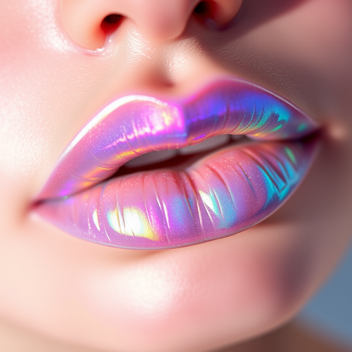 Ethereal "Moonbeam Opal" iridescent lip gloss creating a mesmerizing, color-shifting effect that adapts to different lighting conditions, perfect for ethereal and fantasy-inspired looks