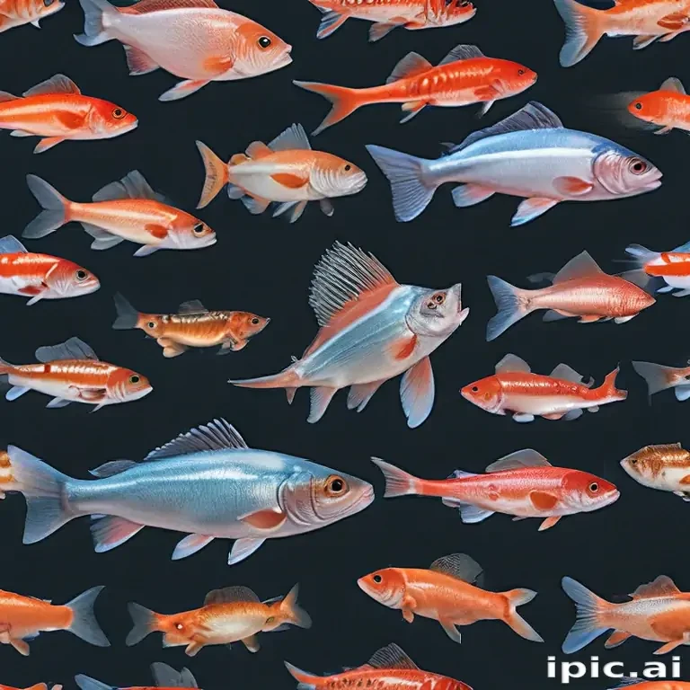 Multi Background Fish A Colorful Array of Various Fish Swimming Against a Dark Background.