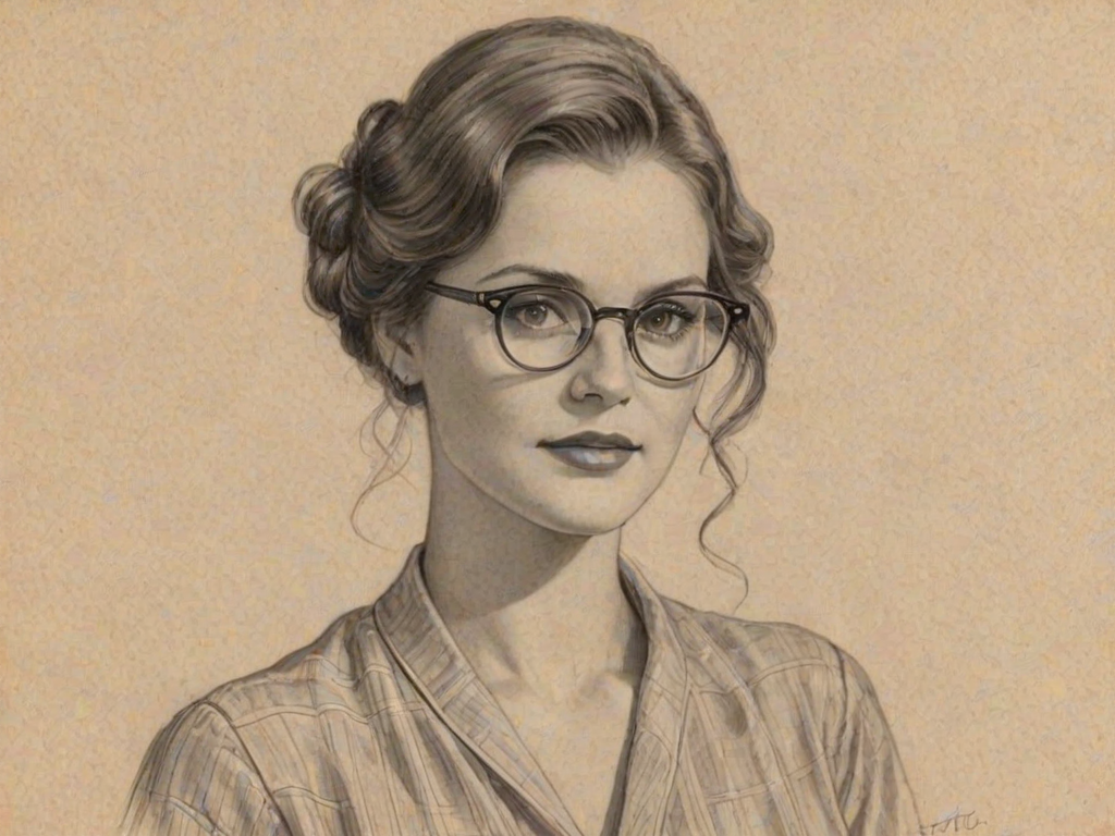 Dazzling Brooke Adams, pencil sketch, portrait of Wonderful woman 1921s in glasses, hair style beatnik, outline, clear lines, fine lines, 8k