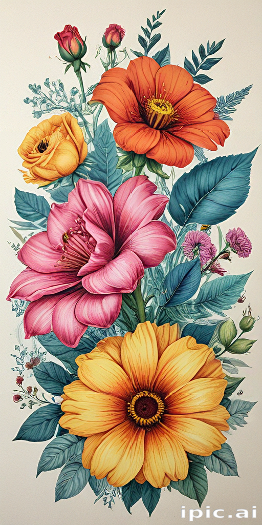 Vibrant Floral Arrangement Featuring Diverse Colorful Flowers and Lush ...