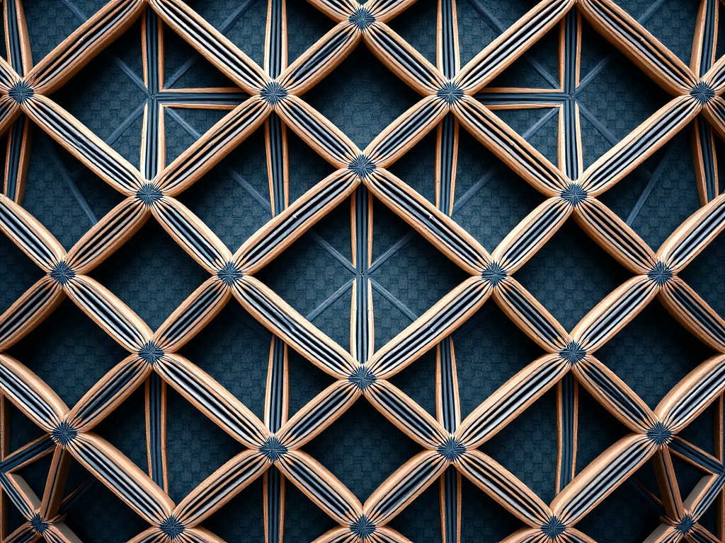 Intricate Geometric Pattern of Woven Strips Against a Textured Background.