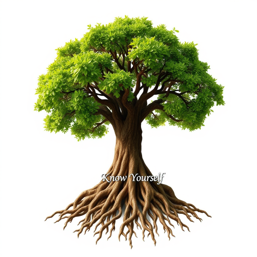 Tree with deep roots: The roots will clearly say "Know Yourself" to represent self-awareness.