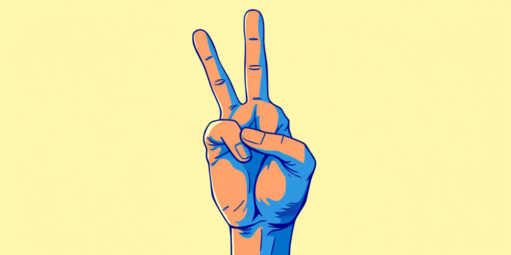 Create a vibrant illustration of a hand making the shaka sign with a focus on bold blue lines and a simple background, using a Canon EOS R5 with a 50mm f/1.2 lens, aperture set to f/2.8 for a soft background blur, shot from a slightly elevated angle to emphasize the hand's details, in a digital art style.