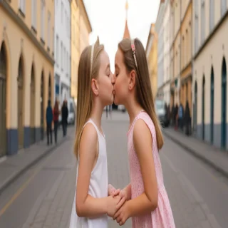 two girls kissing