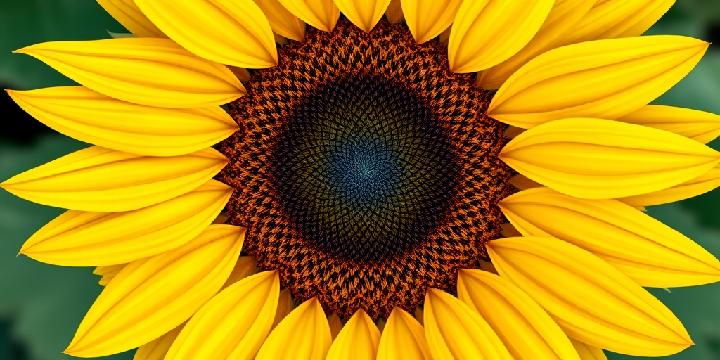 Generate a highly detailed digital illustration of a sunflower with vibrant yellow petals and a dark brown center, using a macro lens camera setting, ISO 100, aperture f/2.8, 50mm focal length, top-down view, and a photorealistic style.