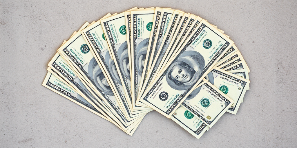 A fan of ten hundred dollar bills arranged artistically on a flat surface, captured with a DSLR camera, ISO 100, aperture f/2.8, shutter speed 1/125s, natural lighting, top-down view, high resolution.