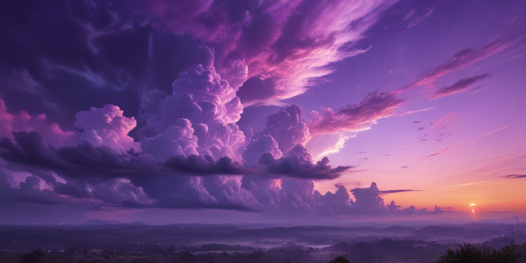 Majestic Sunset Over Rolling Hills with Vibrant Purple and Pink Clouds