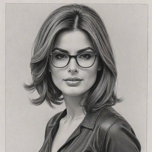 Bewitching Ada Nicodemou, pencil sketch, portrait of Stunning woman 1964s in glasses, hair style beatnik, outline, clear lines, fine lines, 8k