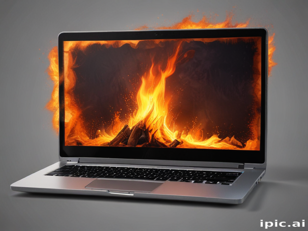Dynamic Concept of a Laptop Displaying Fiery Flames and Heat
