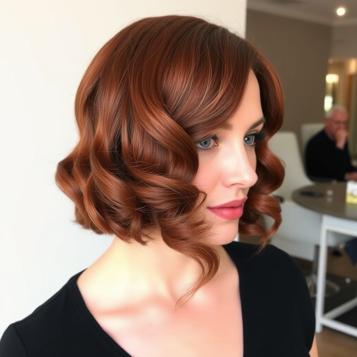 Classic finger waves in rich auburn, styled with precision and a glossy finish, evoking the glamour of the roaring twenties with a modern twist