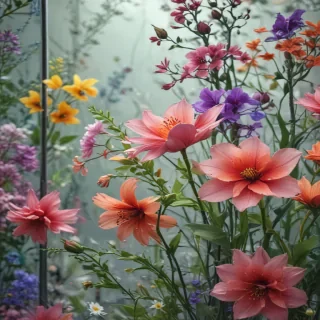flowers behind glass wallpaper