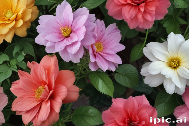 Color Fresh Bloom A Vibrant Display of Colorful Blooms in a Lush Garden Setting.