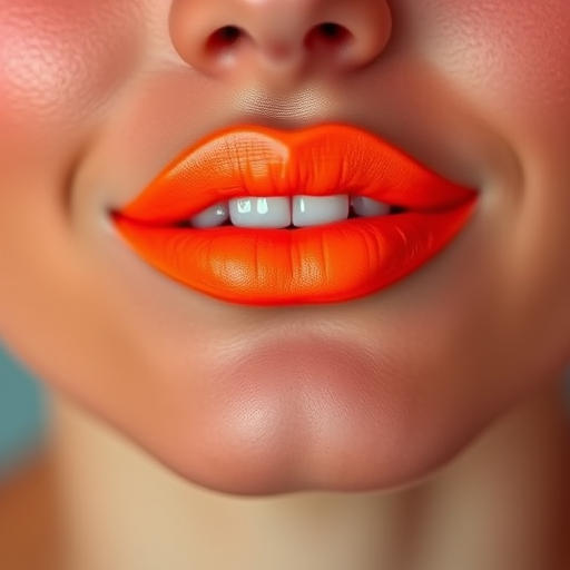 Bright neon orange lips with a semi-matte finish, exuding energy and vibrancy, perfect for a retro-inspired summer festival look