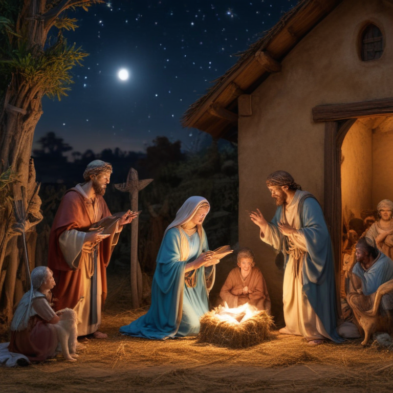 Nativity Scene Depicting the Birth of Jesus with Mary and Joseph