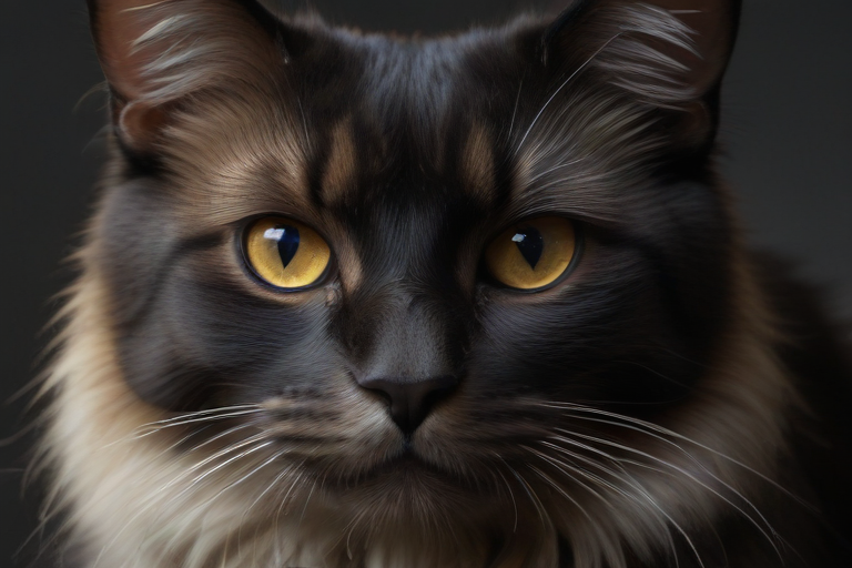 A Majestic Cat with Striking Golden Eyes and Beautiful Fur Texture.