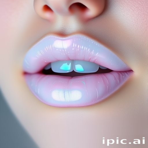 Iridescent Opal Aura lip style combines a sheer white base with color-shifting particles that reflect pastel hues, creating an ethereal and mystical effect