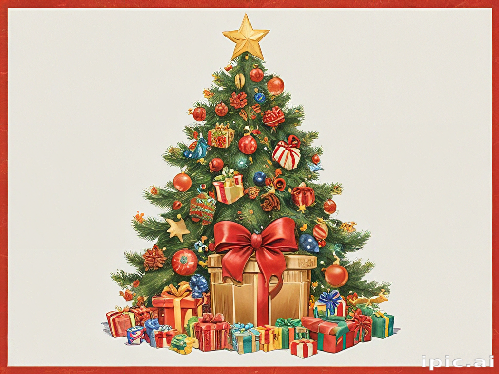 A Festive Christmas Tree Adorned with Colorful Ornaments and Gifts Galore.