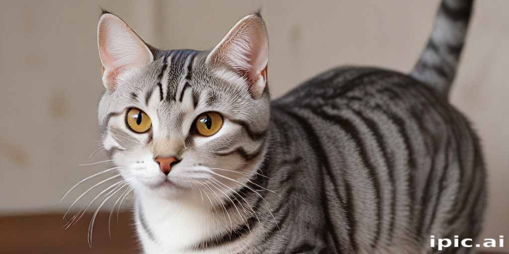 A Beautiful Silver Tabby Cat with Striking Yellow Eyes in Focus.