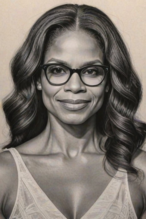 Stunning Audra McDonald, pencil sketch, portrait of Radiant woman 1922s in glasses, hair style beatnik, outline, clear lines, fine lines, 8k