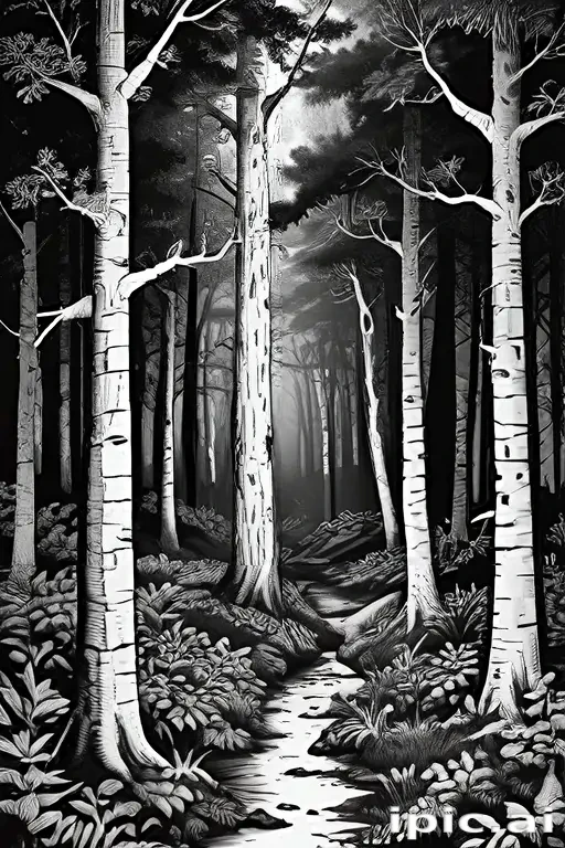 forest clipart black and white