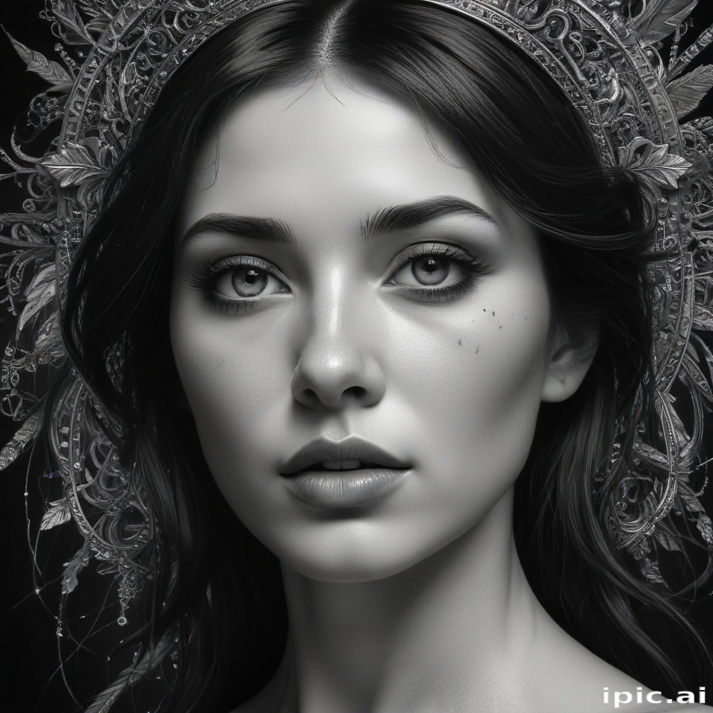 Striking Black and White Portrait of a Regal Woman with Intricate ...