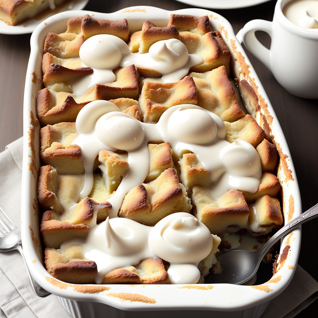 bread pudding with vanilla sauce