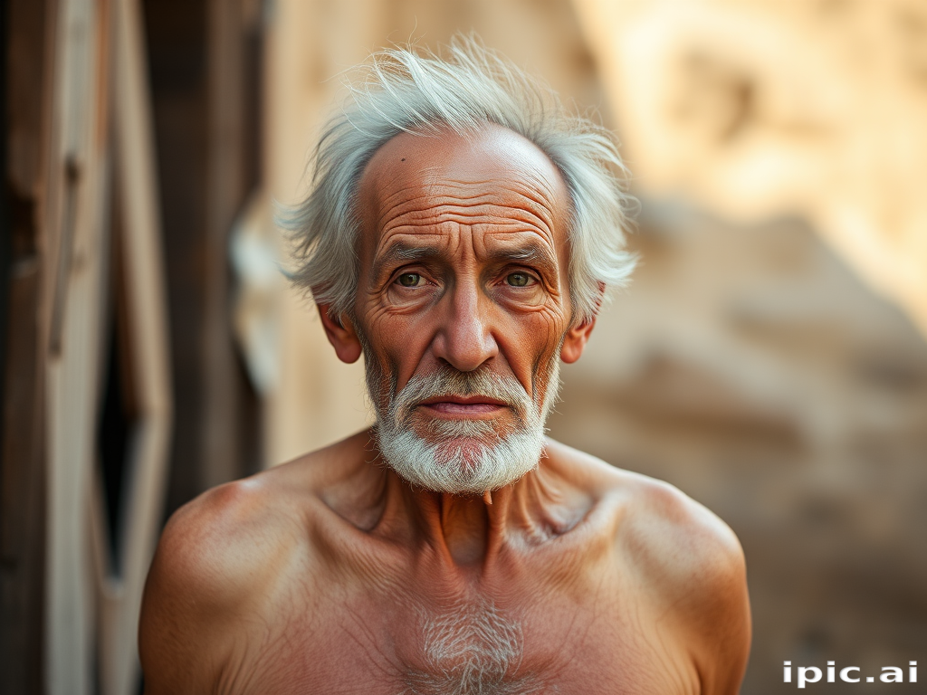 shirtless old man