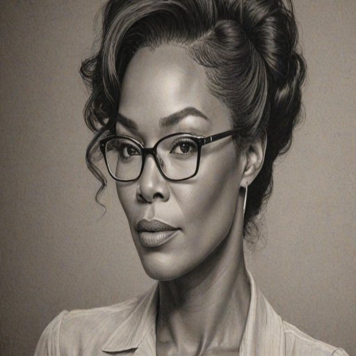 Exquisite Angela Bassett, pencil sketch, portrait of Attractive woman 1943s in glasses, hair style beatnik, outline, clear lines, fine lines, 8k
