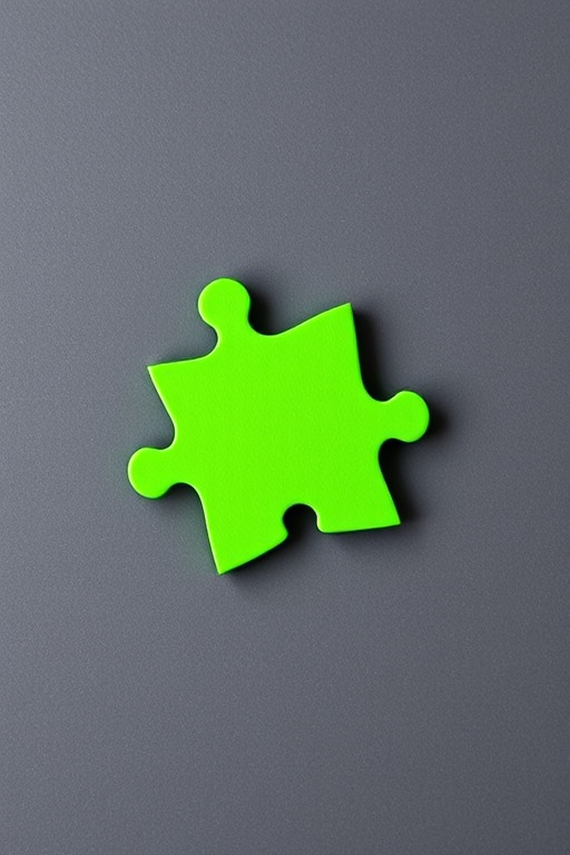 create an image of three interlocking jigsaw puzzle pieces, two in dark grey and one in bright green, flat lay perspective, high resolution, DSLR camera settings: f/4 aperture, ISO 100, shutter speed 1/250 sec, natural lighting