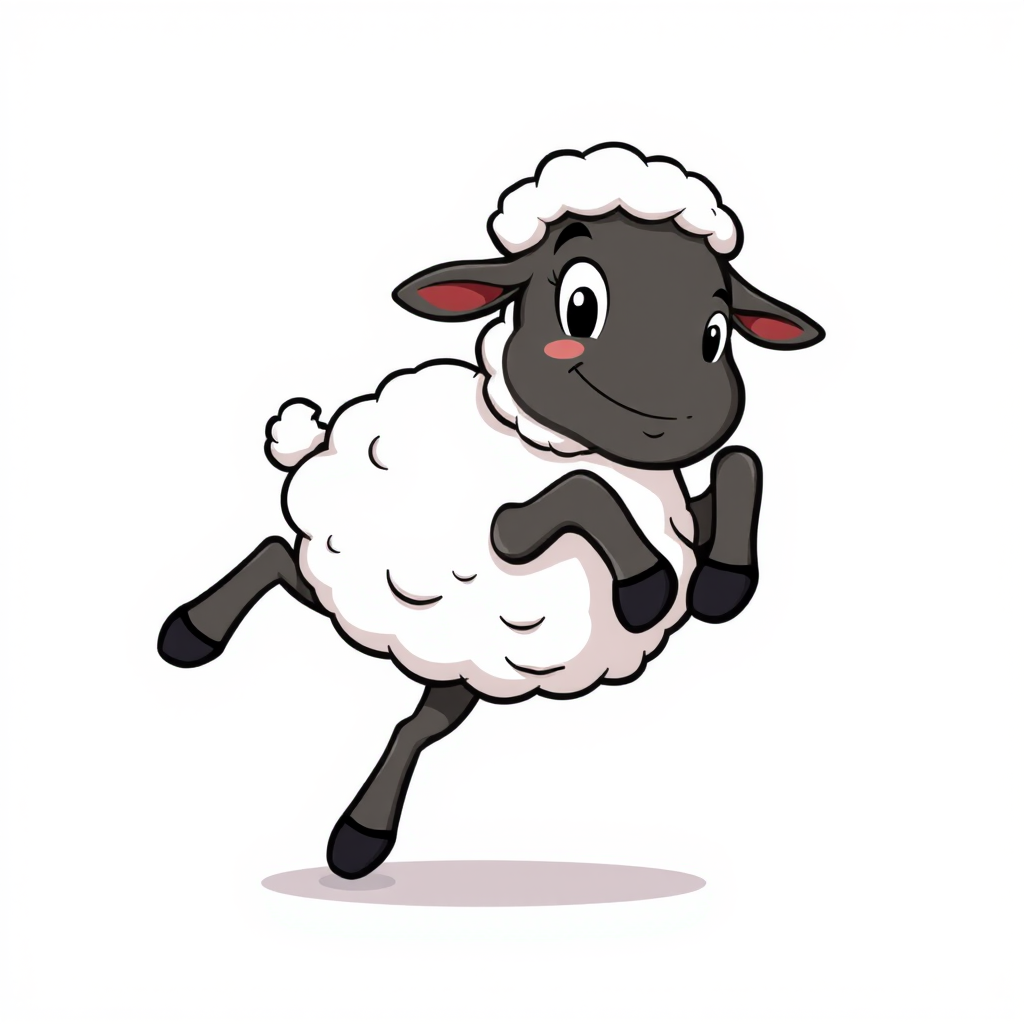 vector illustration, cute sheep, dynamic pose, isolated on white background