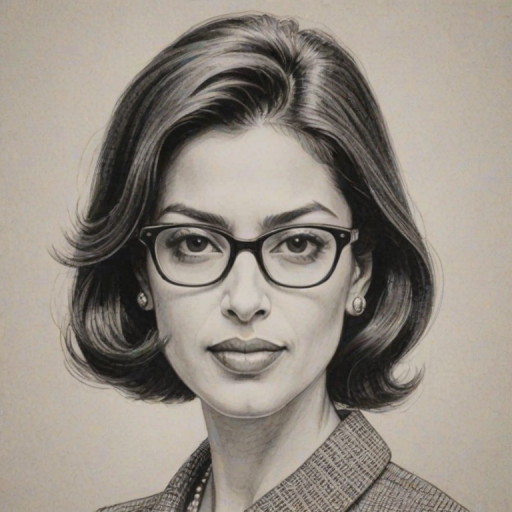 Pleasing Huma Abedin, pencil sketch, portrait of Comely woman 1963s in glasses, hair style beatnik, outline, clear lines, fine lines, 8k