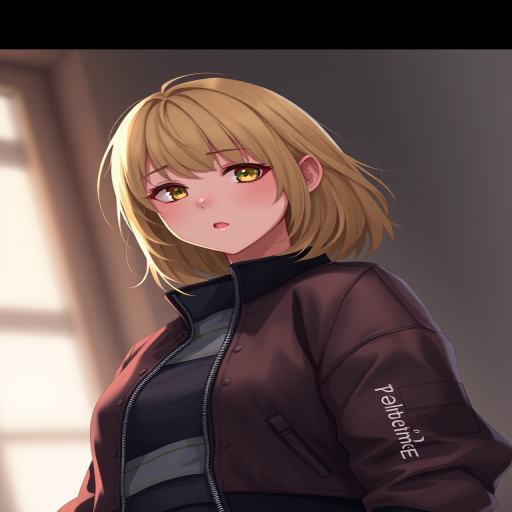 1girl, solo, blonde hair, medium hair, Cropped Bomber Jacket, refinery, masterpiece, best quality, highly detailed, score_9, score_8_up, score_8, semi-realistic, photorealistic