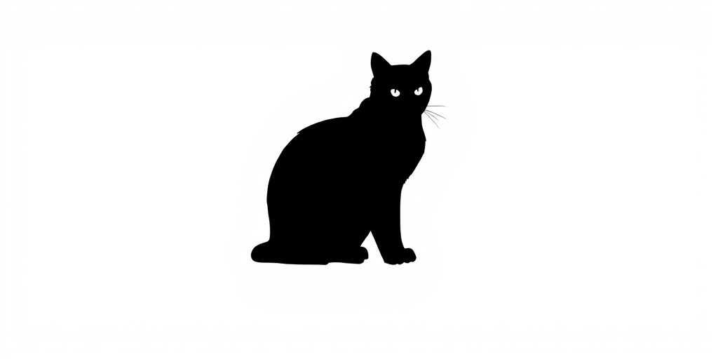 Create a high-resolution illustration of a minimalist black cat silhouette sitting elegantly on a white background, captured with a DSLR camera at f/2.8 aperture, 50mm lens, ISO 100, in natural light, with a centered composition for clarity and emphasis on the cat's outline.