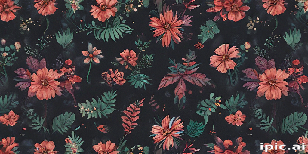 Vibrant Floral Pattern Featuring Diverse Blooms on a Dark Background