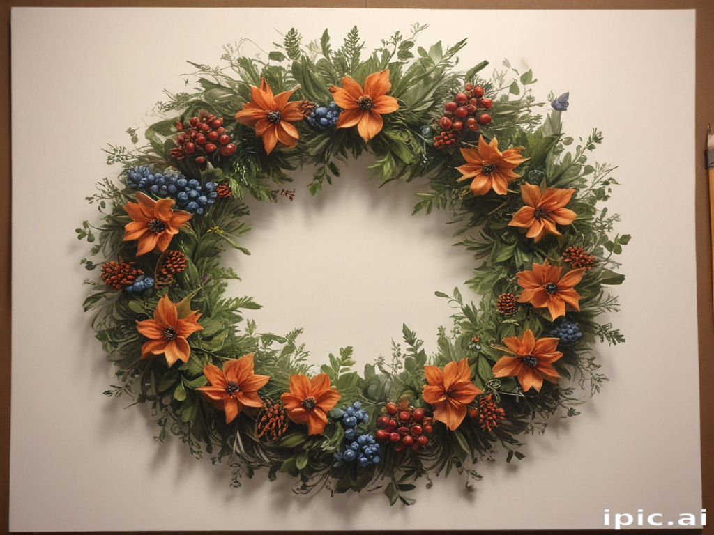 Vibrant Floral Wreath Adorned with Colorful Blooms and Lush Greenery